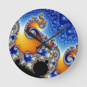 Reloj Redondo Mediano Fractal espiral doble azul de Mandelbrot