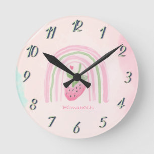 Reloj Redondo Mediano Fresa Arcoíris Acuarela