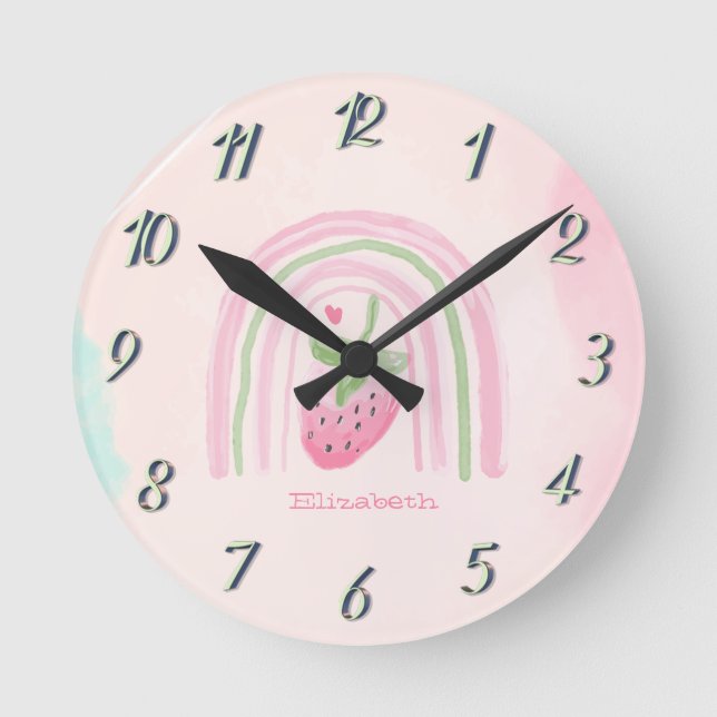Reloj Redondo Mediano Fresa Arcoíris Acuarela   (Anverso)