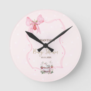 Reloj Redondo Mediano Fresa,Ganso,Arco con Puntos Baby Shower