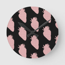 Reloj Redondo Mediano Fresas rosadas punteadas de polka