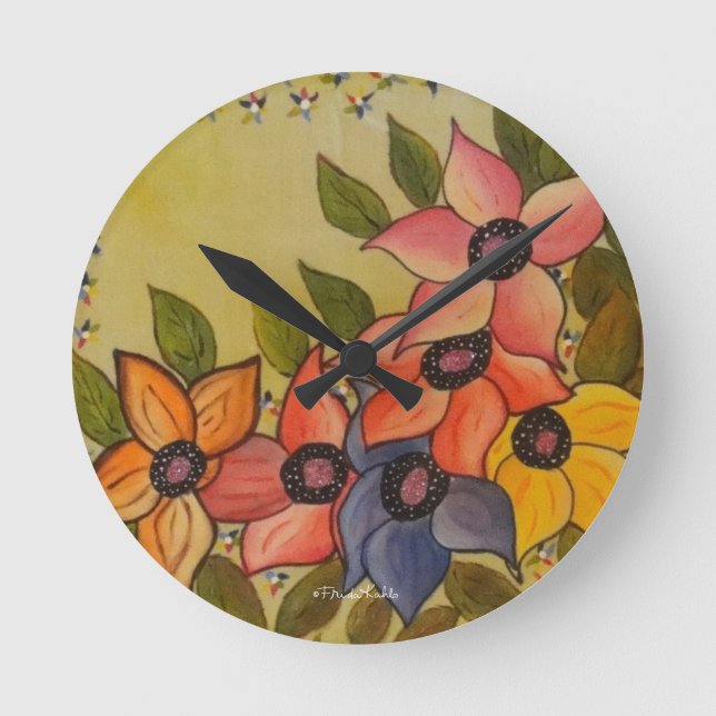 Reloj Redondo Mediano Frida Kahlo Painted Flores (Anverso)