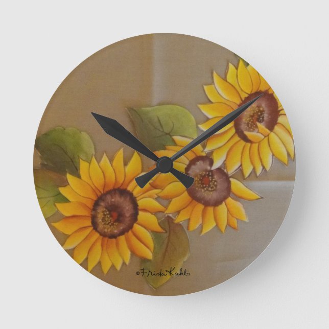 Reloj Redondo Mediano Frida Kahlo Pintado de girasoles (Anverso)