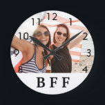 Reloj Redondo Mediano Friends forever photo<br><div class="desc">Personalize and add your own photo of your best friend.  A white frame with black text,  BFF.  Best Friends Forever.  Black numbers from 8 to 4. A birthday or Christmas gift for your best friend.
This watch is also available in our store with white numbers.</div>