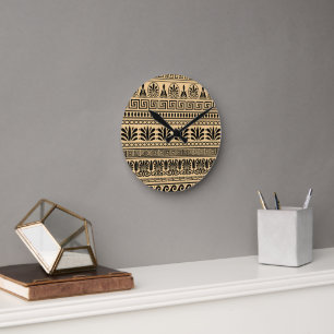 Reloj Redondo Mediano Friso Griego, Patrón Mediterráneo, Marrón