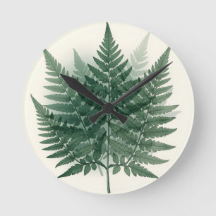 Reloj Redondo Mediano Frondas de helecho verde elegante botánico