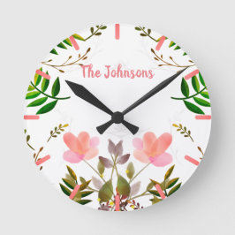 Reloj Redondo Mediano Fronteras, hojas y flores