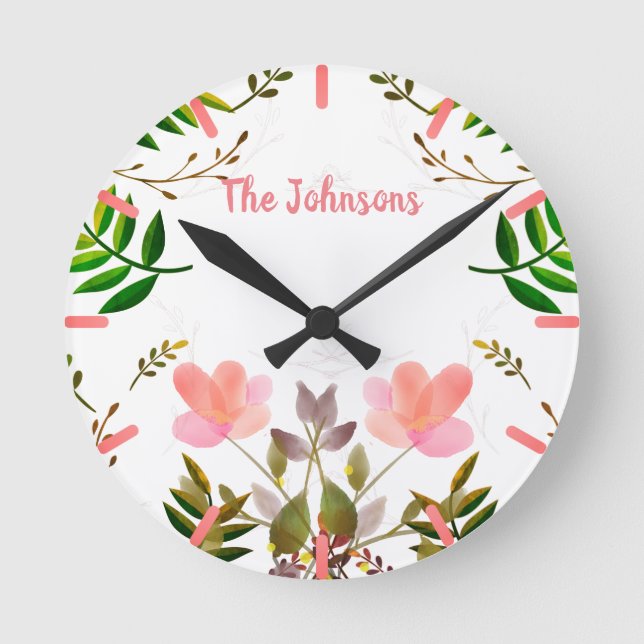 Reloj Redondo Mediano Fronteras, hojas y flores (Anverso)