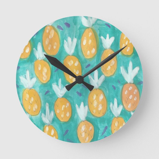 Reloj Redondo Mediano Fruity Pineapple Pattern Clock (Anverso)