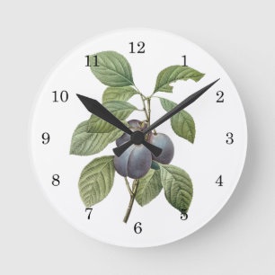 Reloj Redondo Mediano Fruta culinaria vintage, ciruelas moradas de Redou