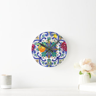Reloj Redondo Mediano fruta de limón mosaico mediterráneo