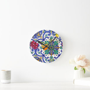 Reloj Redondo Mediano fruta de limón mosaico mediterráneo
