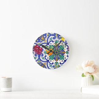 Reloj Redondo Mediano fruta de limón mosaico mediterráneo