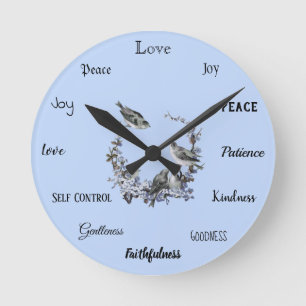 Reloj Redondo Mediano Fruta del espíritu Aves Vintage Cristianas