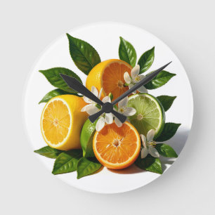 Reloj Redondo Mediano Frutas cítricas vibrantes florecen realistas