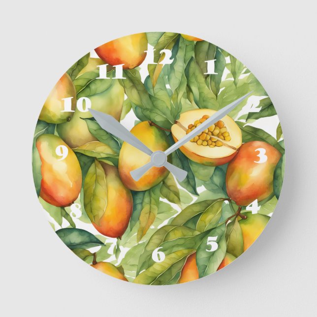 Reloj Redondo Mediano Frutas y hojas de mango  (Anverso)