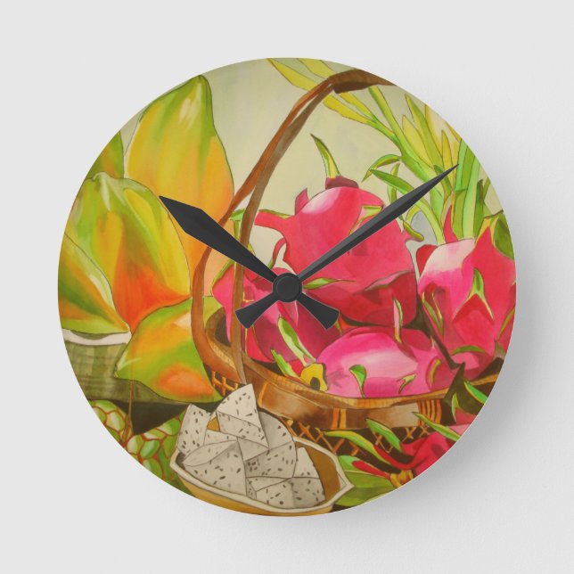Reloj Redondo Mediano Frutos tropicales acuarela todavía arte de la vida (Anverso)