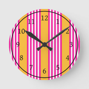 Reloj Redondo Mediano Fuchsia y amarillo cinco rayas