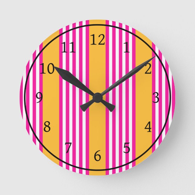 Reloj Redondo Mediano Fuchsia y amarillo cinco rayas (Anverso)