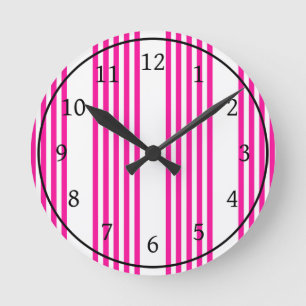 Reloj Redondo Mediano Fuchsia y cinco rayas blancas