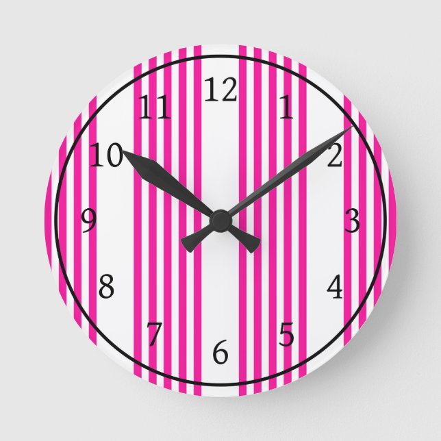 Reloj Redondo Mediano Fuchsia y cinco rayas blancas (Anverso)