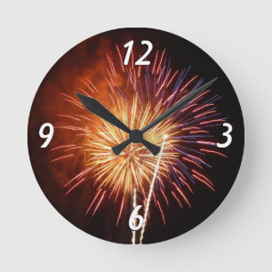 Reloj Redondo Mediano Fuegos artificiales rojos, blancos y azules I Patr