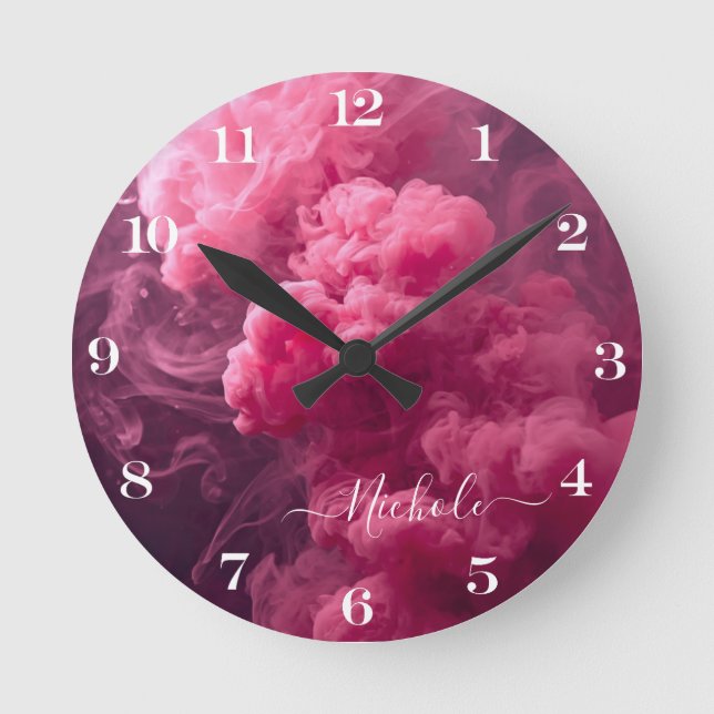 Reloj Redondo Mediano Fumata Rosa Personalizada (Anverso)