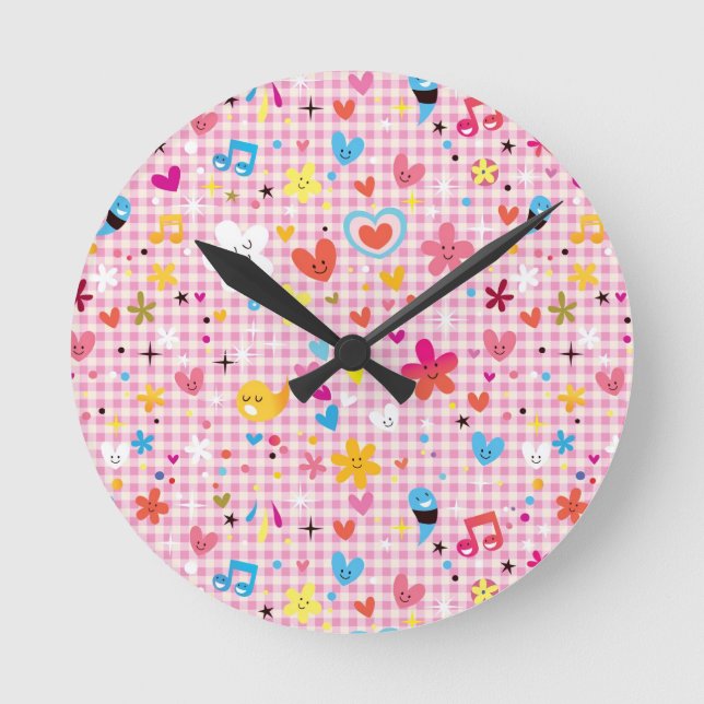 Reloj Redondo Mediano fun cartoon pattern pink (Anverso)