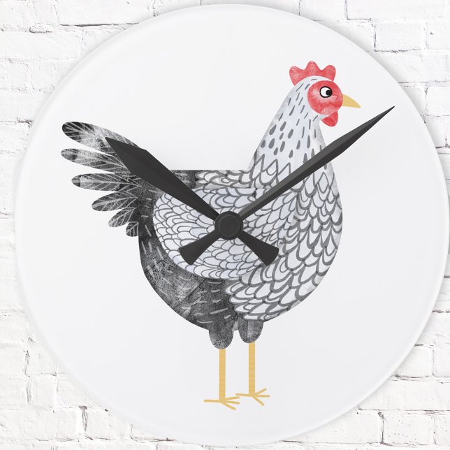 Reloj Redondo Mediano Fun Watercolor Wyandotte Pollo (Fun Wyandotte Chicken hen watercolor art clock)