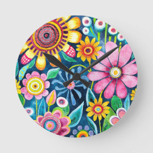 Reloj Redondo Mediano Funky Flowers Wall Clock