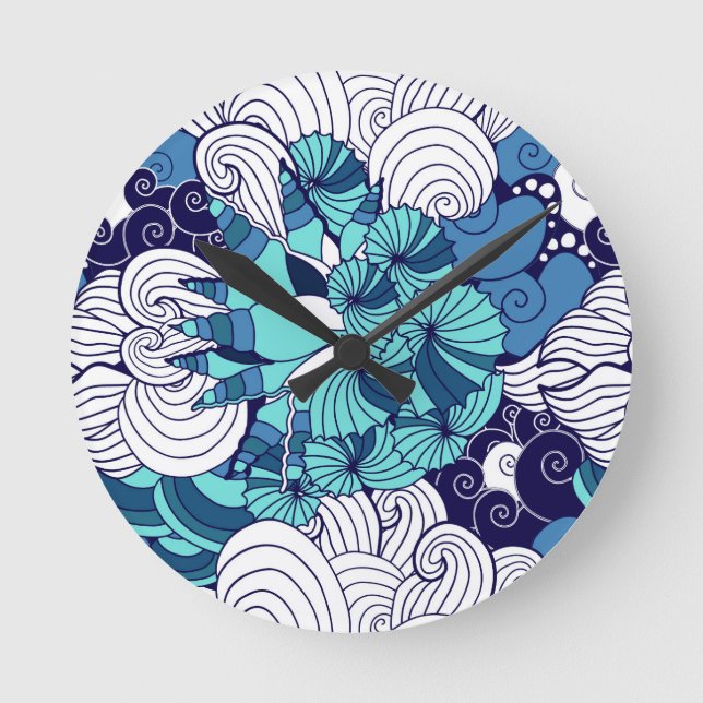 Reloj Redondo Mediano Funky Seashell Pattern (Anverso)