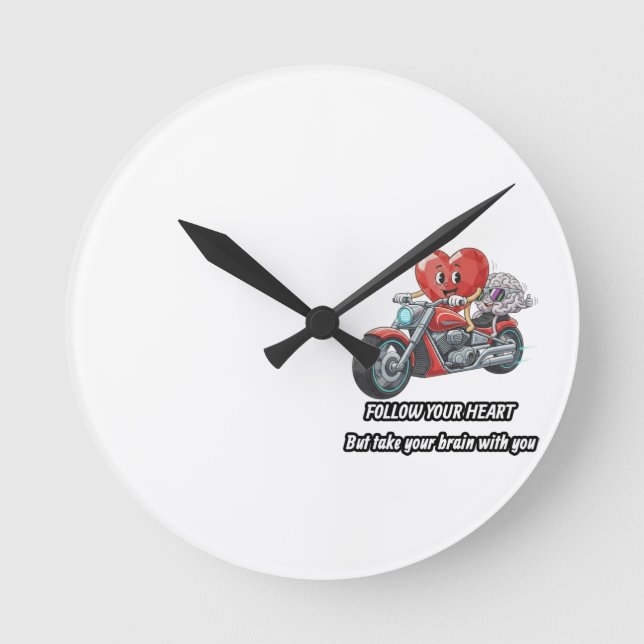 Reloj Redondo Mediano Funny biker heart follow your heart quote  (Anverso)