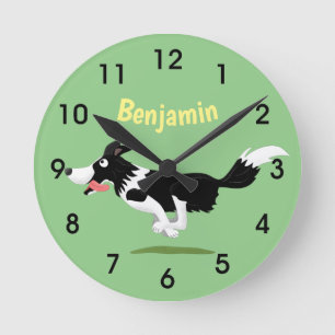Reloj Redondo Mediano Funny Border Collie perro corriendo personalizado 