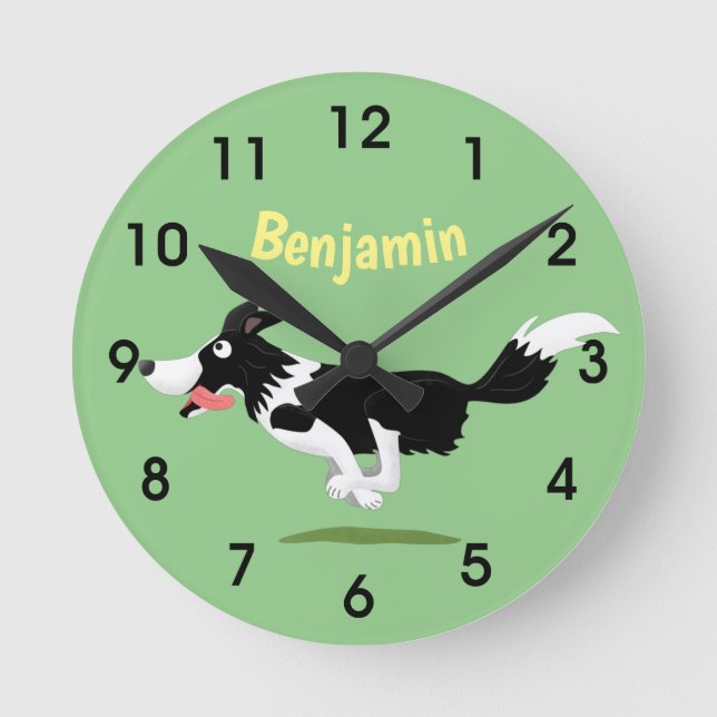 Reloj Redondo Mediano Funny Border Collie perro corriendo personalizado  (Anverso)