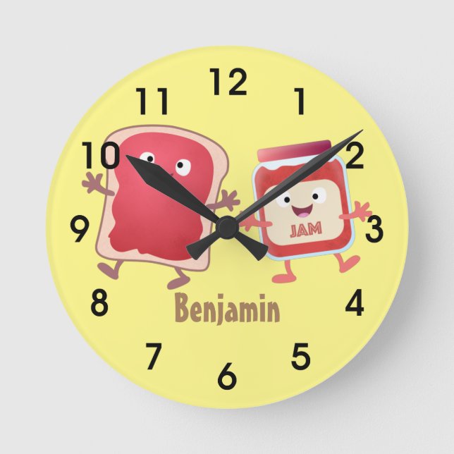 Reloj Redondo Mediano Funny bread and jam cartoon characters (Anverso)