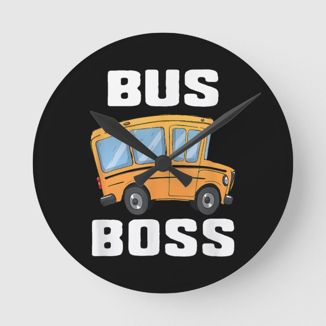 Reloj Redondo Mediano Funny Bus Boss School Bus Driver (Anverso)
