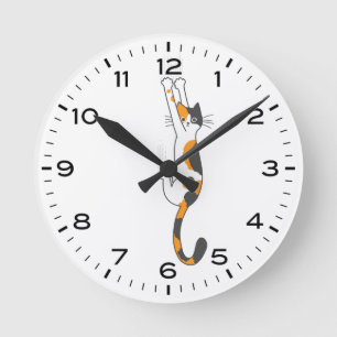 Reloj Redondo Mediano Funny Calico Cat Colgando