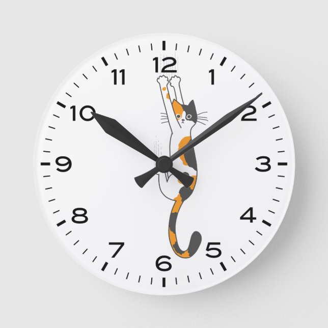 Reloj Redondo Mediano Funny Calico Cat Colgando (Anverso)