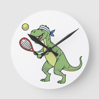 Reloj Redondo Mediano  Funny Cartoon T-Rex Playing Tennis Dinosaur