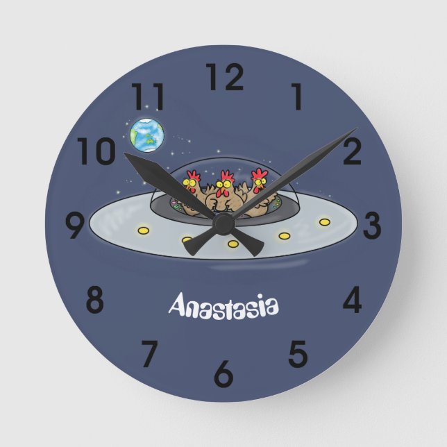 Reloj Redondo Mediano Funny chickens in space cartoon illustration (Anverso)