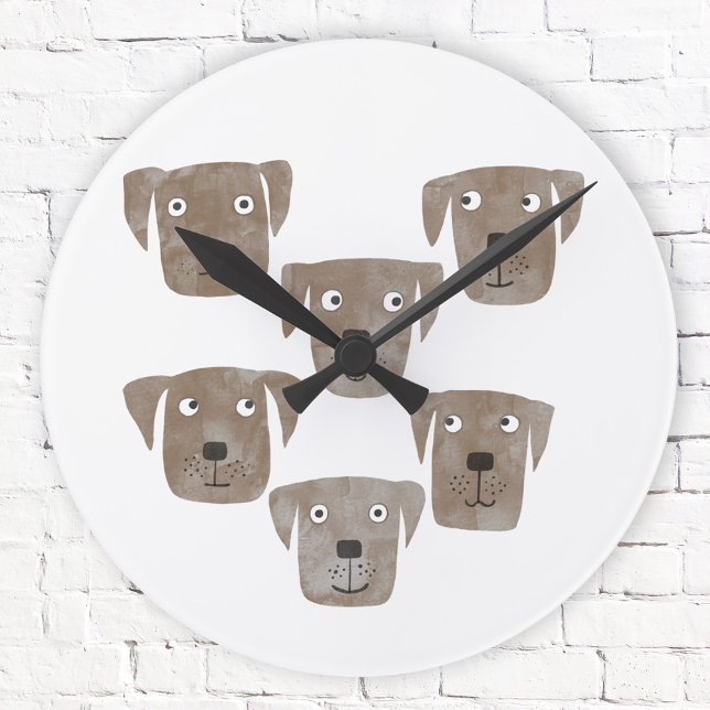 Reloj Redondo Mediano Funny Chocolate Labrador Retriever Dogs (Fun chocolate labrador retriever dog wall clock)