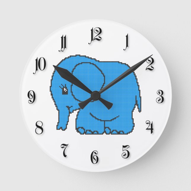 Reloj Redondo Mediano Funny cross-stitch blue elephant (Anverso)