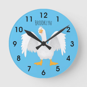 Reloj Redondo Mediano Funny curious domestic goose cartoon illustration