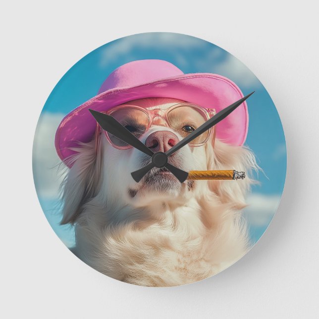 Reloj Redondo Mediano Funny Dog Wall Clock with Hat and Cigar - Quirky a (Anverso)