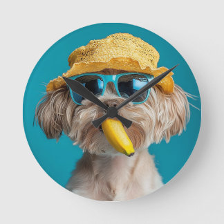 Reloj Redondo Mediano Funny Dog with Sunglasses and Hat Wall Clock Desig