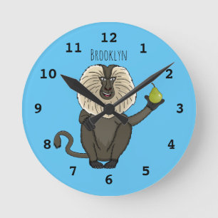 Reloj Redondo Mediano Funny lion tailed macaque monkey cartoon