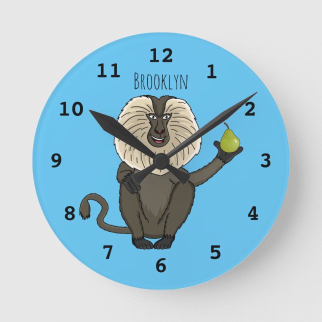 Reloj Redondo Mediano Funny lion tailed macaque monkey cartoon (Anverso)