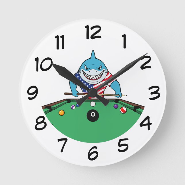 Reloj Redondo Mediano Funny Man Cave Pool Shark Wall Clocks (Anverso)