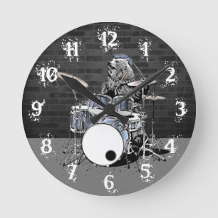 Reloj Redondo Mediano Funny Punk Rock Drummer Bear Jugando Bidones Rocke