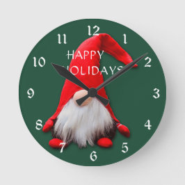 Reloj Redondo Mediano Funny Red Gnome Navidades